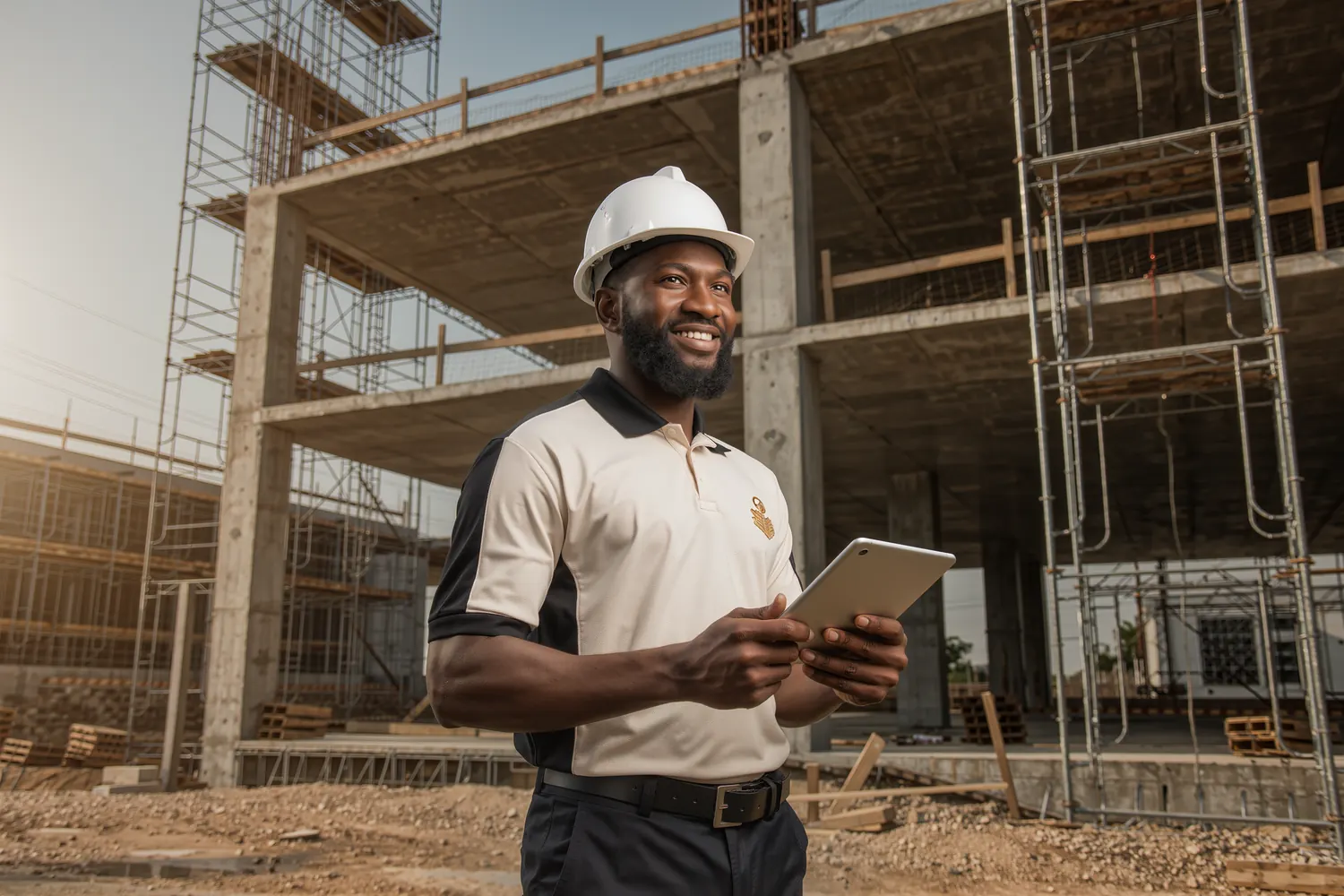 Foreman using Syncware-Build on a tablet at a construction site