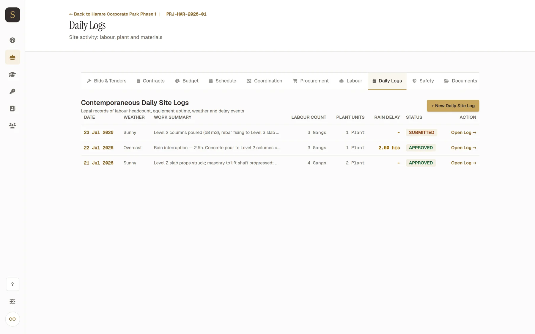 Daily Logs in Syncware-Build